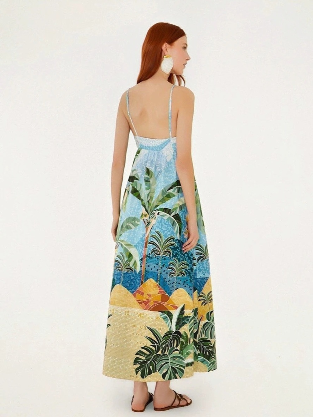 Farm Rio Mosaic Sweetheart Neck Maxi Dress Blue & Green - Picture 3 of 4